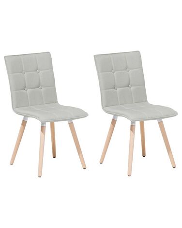 	Conjunto de 2 sillas de comedor de poliéster gris claro/madera clara BROOKLYN