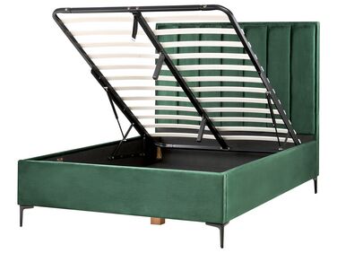 Łóżko z pojemnikiem welurowe 140 x 200 cm zielone SEZANNE