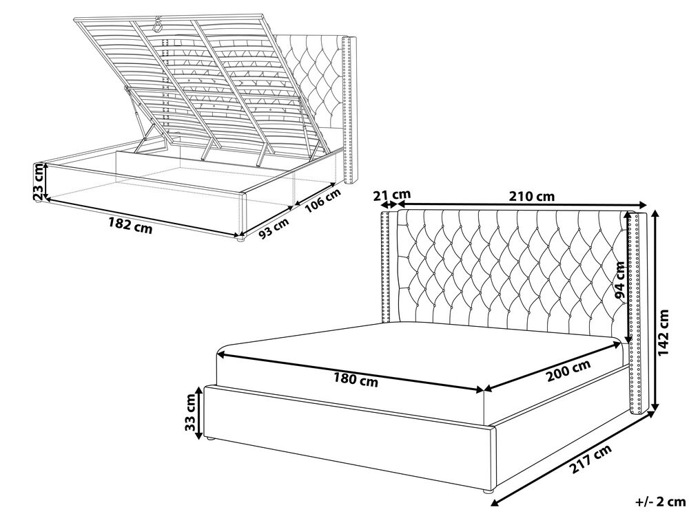 Letto matrimoniale contenitore velluto grigio chiaro 180 x 200 cm