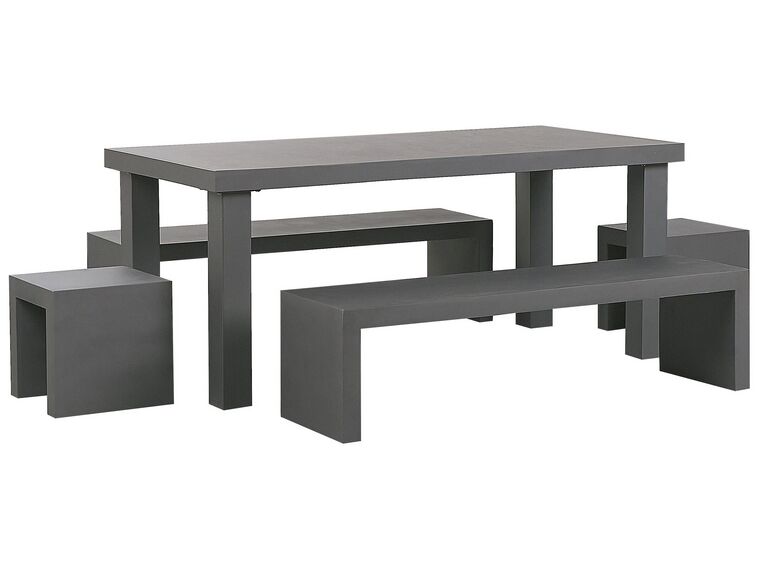 Hatszemélyes beton étkezőasztal két paddal és hokedlivel TARANTO_776018