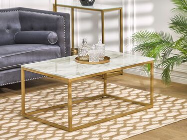 Marble Effect Coffee Table Beige and Gold DELANO