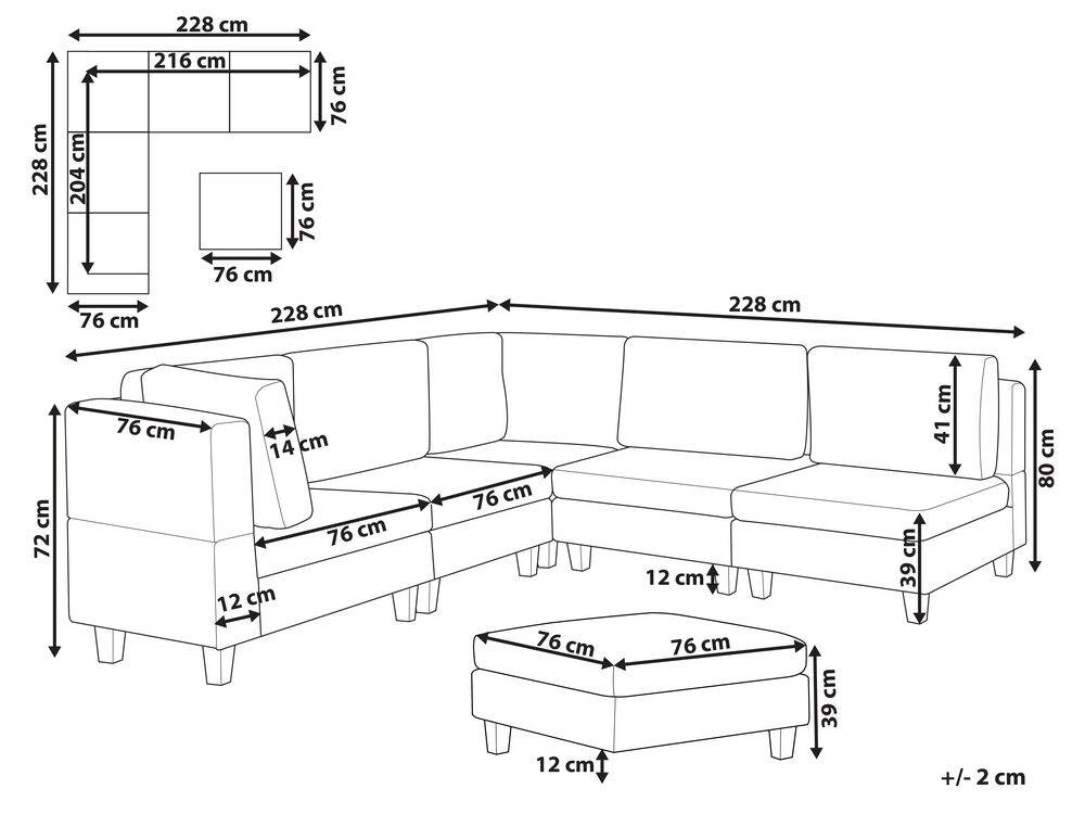 5 Seater Modular Fabric Corner Sofa with Ottoman Black FEVIK | Beliani ...