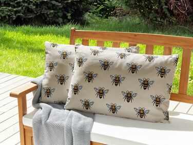 Set of 2 Outdoor Cushions Bee Pattern 40 x 60 cm Beige CANNETO