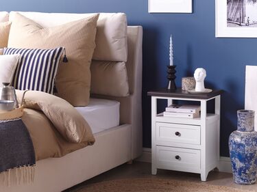 2 Drawer Bedside Table White with Brown LAYOLA