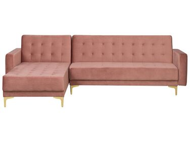 Right Hand Velvet Corner Sofa Pink ABERDEEN