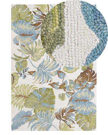 Tapete de lã com padrão de folhas multicolor 140 x 200 cm KINIK