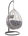 Fauteuil Suspendu Rotin Gris Avec Support Noir – Pour Intérieur Et Extérieur, Charge 90 Kg, Design Boho (dimensions 97x97x199 Cm) - 5