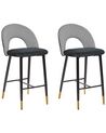 Conjunto de 2 cadeiras de bar em veludo preto e branco FALTON_871412