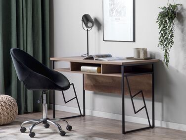 Home Office Desk with Shelf 120 x 60 cm Dark Wood and Black FORRES