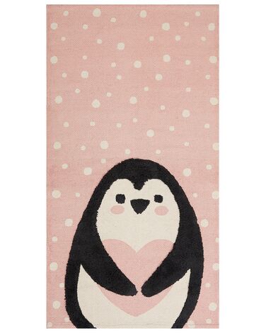 Børnetæppe i bomuld med pingvin print 80 x 150 cm lyserød PENGKOL