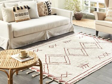 Cotton Area Rug 140 x 200 cm White and Red KENITRA