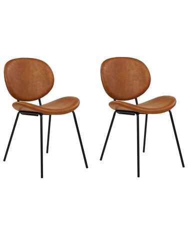 Conjunto de 2 sillas de comedor de piel marrón dorado LUANA