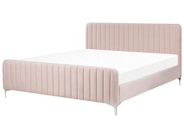 Čalúnená posteľ s roštom 180 x 200 cm zamatová ružová LUNAN