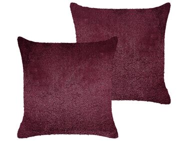 Set of 2 Faux Fur Cushions 45 x 45 cm Burgundy PILEA