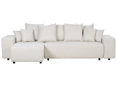 Canapé-lit d'angle à droite avec rangement en tissu beige clair LUSPA