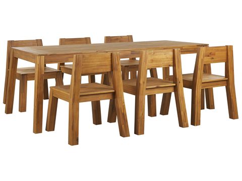 6 Seater Acacia Garden Dining Set Table And Chairs Light Wood Livorno Beliani No 6 Seater Acacia Garden Dining Set Table, Acacia Wood Furniture Bangalore