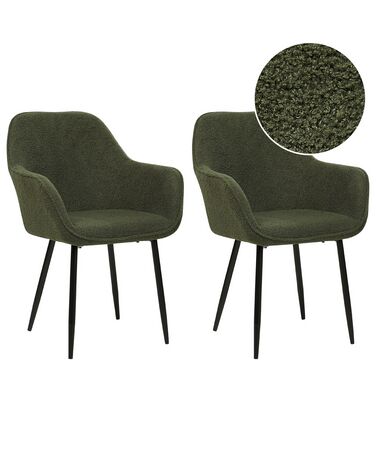 Set of 2 Boucle Dining Chairs Dark Green ALDEN