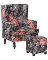 Armchair with Footstool Floral Pattern Black SANDSET_776285