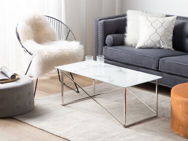 Marble Effect Coffee Table White with Silver EMPORIA 