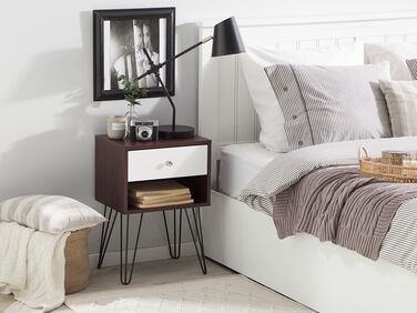 1 Drawer Bedside Table Dark Wood with White ARVIN