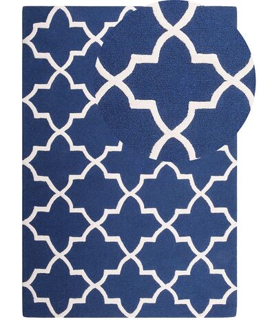 Teppich Wolle blau 140 x 200 cm marokkanisches Muster Kurzflor SILVAN