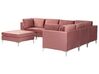 Left Hand 6 Seater Modular Velvet Corner Sofa with Ottoman Pink EVJA_858907