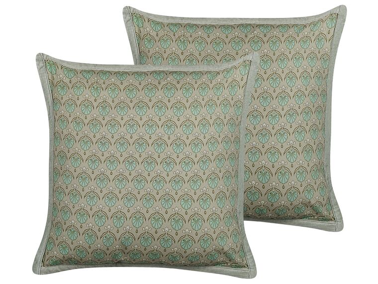 Set of 2 Cotton Cushions Leaf Pattern 45 x 45 cm Green PICTUS_838846
