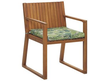 Záhradná jedálenská stolička z akáciového dreva s podsedákom s listovým vzorom zelená SASSARI