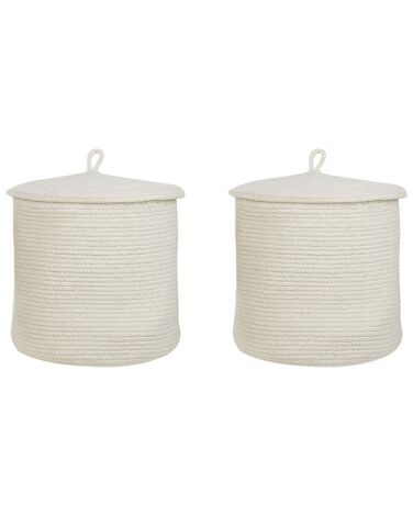 Set of 2 Cotton Baskets with Lids Off-White SILOPI