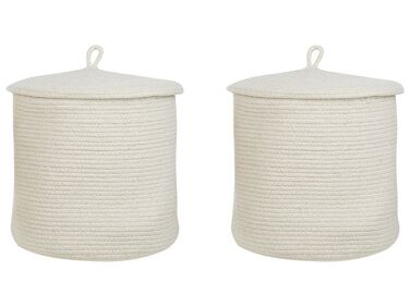 Set of 2 Cotton Baskets with Lids Off-White SILOPI