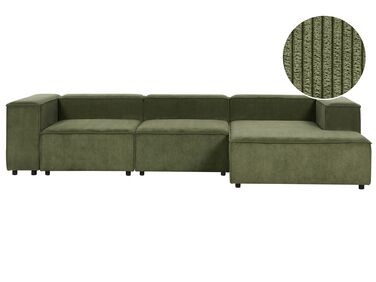 Canapé d'angle à gauche 3 places modulable en velours côtelé vert APRICA