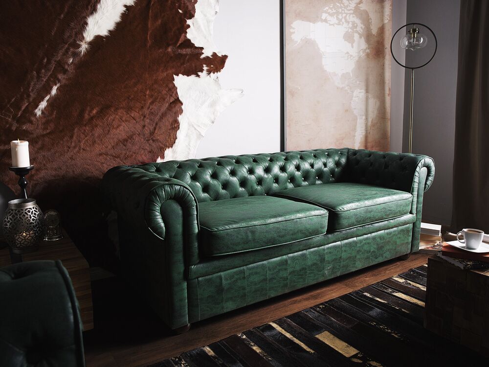 3 Seater Sofa Faux Leather Green, Faux Leather Chesterfield Sofa Uk