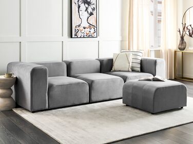 3 Seater Modular Velvet Sofa with Ottoman Grey FALSTERBO
