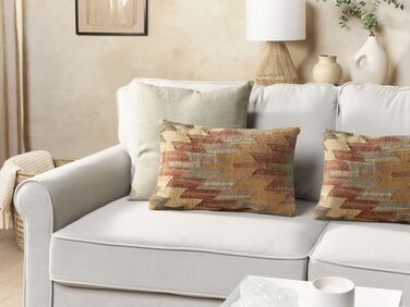Set of 2 Jute Cushions Geometric Pattern 30 x 50 cm Multicolour DEEPOR