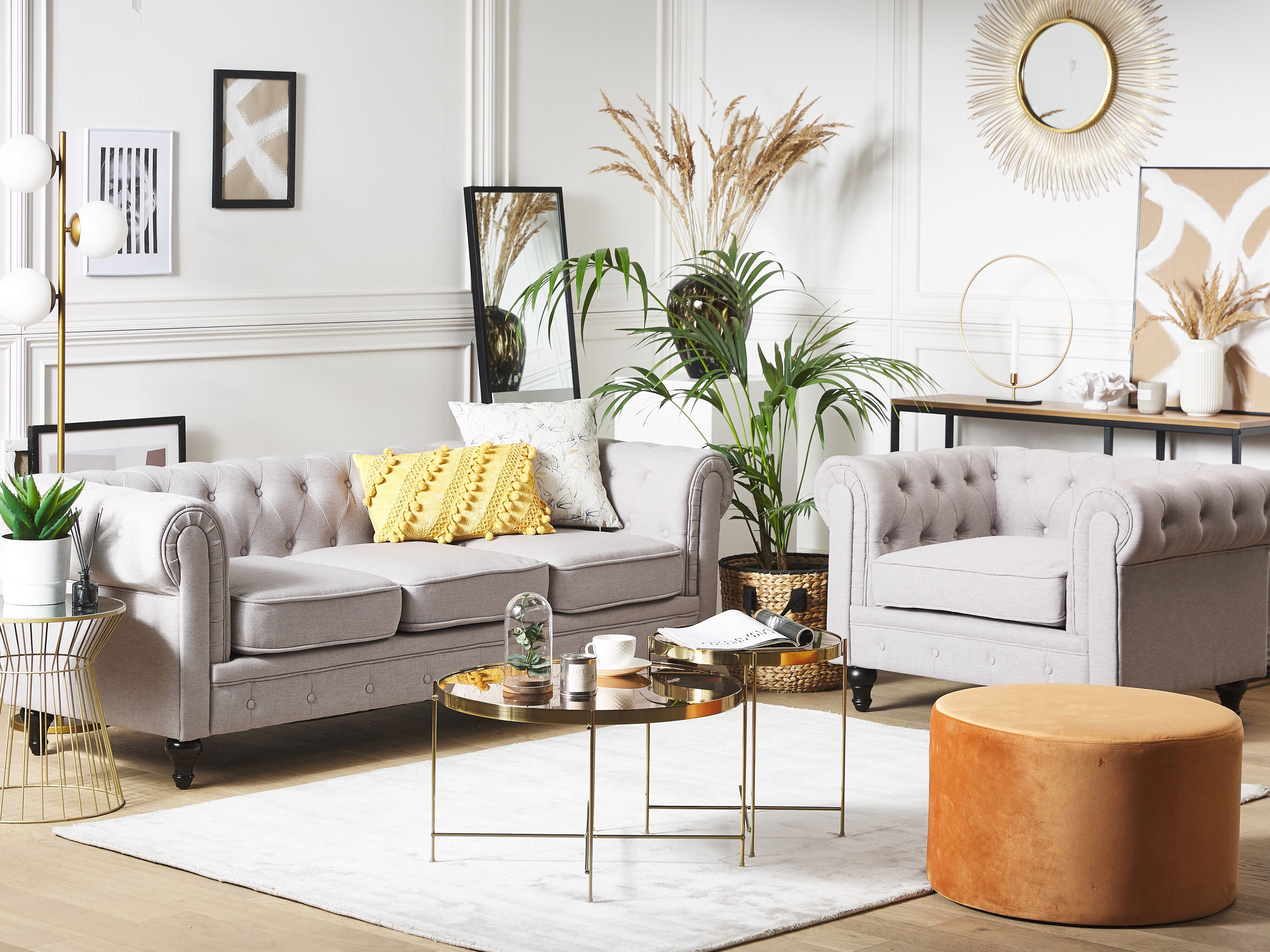 Sofa 3-osobowa jasnoszara CHESTERFIELD