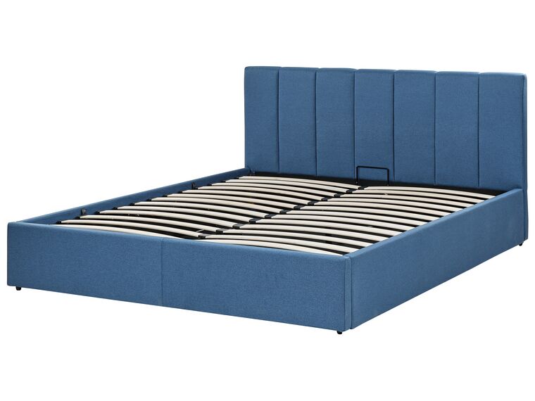 Fabric EU King Size Ottoman Bed Blue DREUX Beliani.co.uk