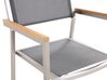 Gartenmöbel Set Naturstein schwarz poliert 220 x 100 cm 8-Sitzer Stühle Textilbespannung grau GROSSETO_379795