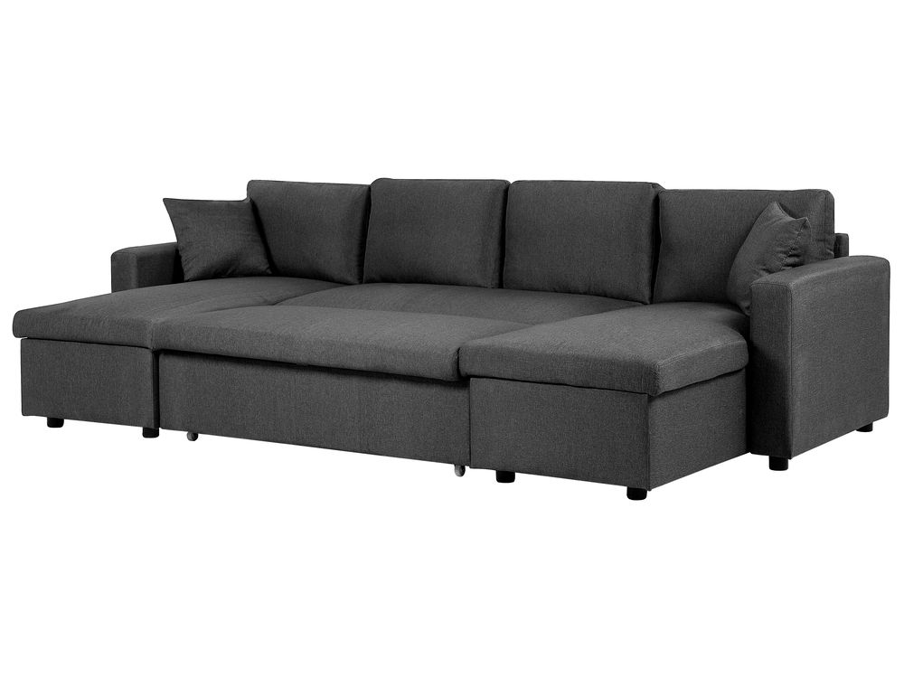 Fabric Corner Sofa Bed with Storage Dark Grey SOMMEN Beliani.co.uk