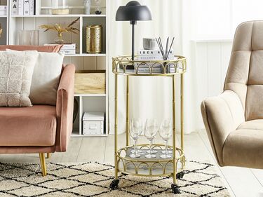 Round Metal Drinks Trolley Gold with Marble Effect SHAFTER