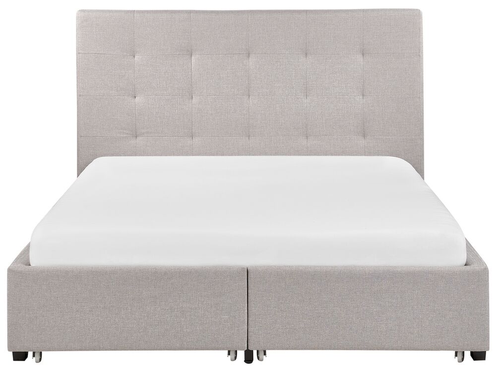 Fabric EU Double Size Bed with Storage Light Grey LA ROCHELLE Beliani
