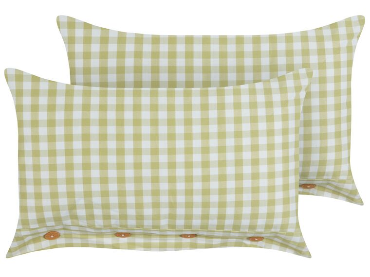 Set of 2 Cushions Chequered Pattern 40 x 60 cm Olive Green and White TALYA_902181