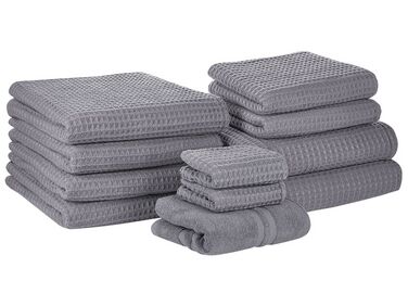 Set of 11 Cotton Towels Grey AREORA