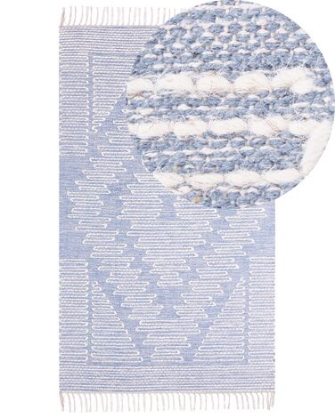 Teppich Baumwolle blau / cremeweiß 80 x 150 cm geometrisches Muster Kurzflor ANSAR