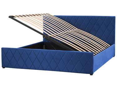 Zamatová posteľ s úložným priestorom 180 x 200 cm modrá ROCHEFORT