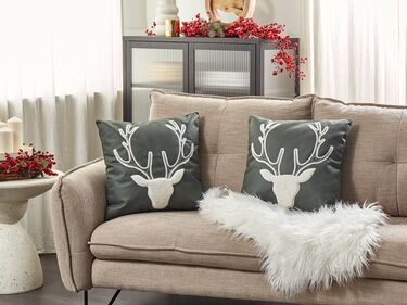Set of 2 Velvet Cushions Reindeer Motif 45 x 45 cm Green BICOCCA
