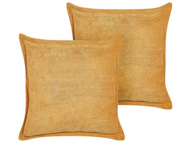 Set of 2 Corduroy Cushions 43 x 43 cm Yellow ZINNIA