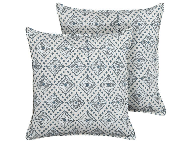 Set of 2 Cotton Cushions Oriental Pattern 45x45 cm Blue and White CORDATA_838575