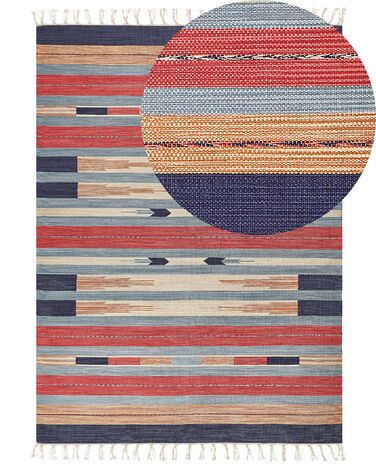 Kelim Teppich Baumwolle mehrfarbig 200 x 300 cm geometrisches Muster Kurzflor GANDZAK