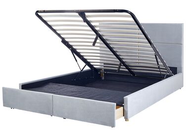 Łóżko welurowe z pojemnikiem 180 x 200 cm jasnoszare VERNOYES 