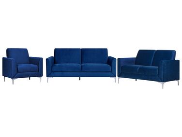 Conjunto de sofás com 6 lugares em veludo azul marinho FENES